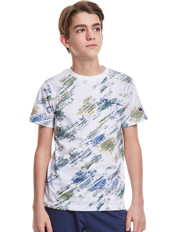 Champion Cotton Crayon Blur Print - Poikien Valkoinen/Sininen T-Paita - Suomi 4701569-HO